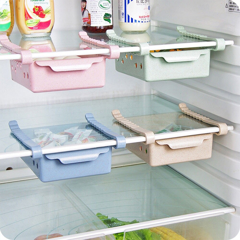 Adjustable Kitchen Refrigerator Storage Rack Kitchen Organizer Fridge Freezer Shelf Holder Drawer Organiser