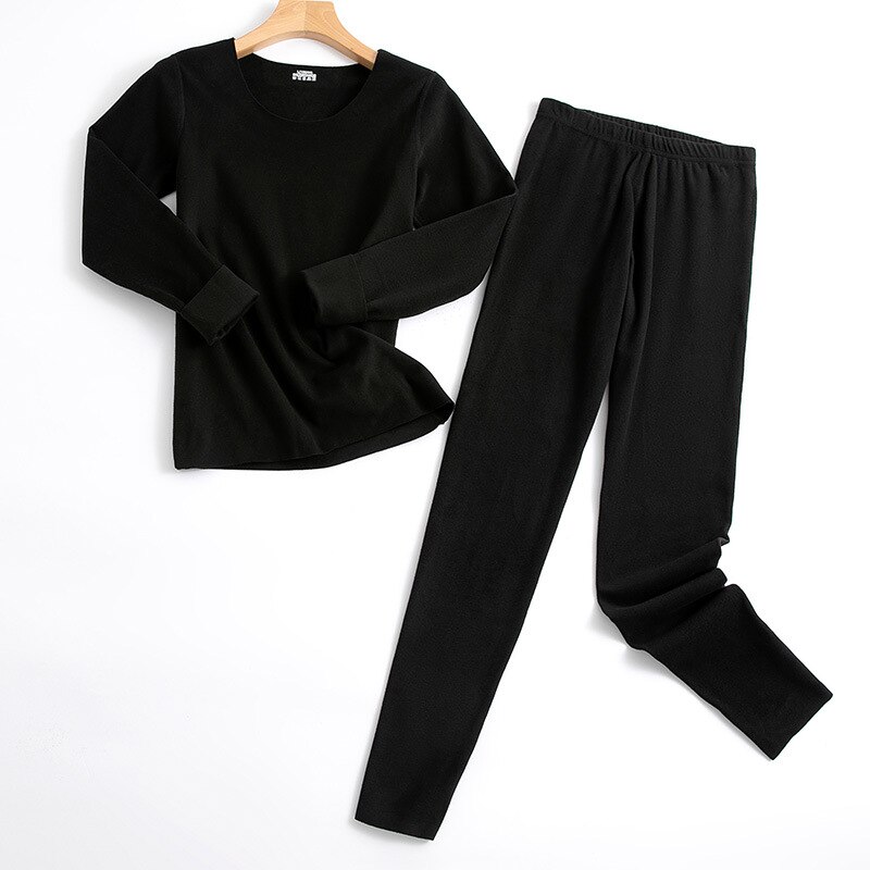 Ropa interior térmica de terciopelo para mujer, conjunto de Calzoncillos largos sin costuras, cálida, de segunda piel, con cuello redondo: Black / XL (50-55kg)