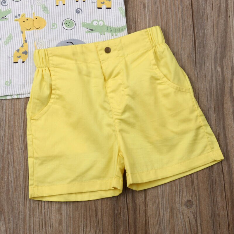Peuter Kids Baby Jongen Zomer Cartoon Korte Mouw Tops T-shirt + Solid Shorts 2 stuks Outfits Set Kleding