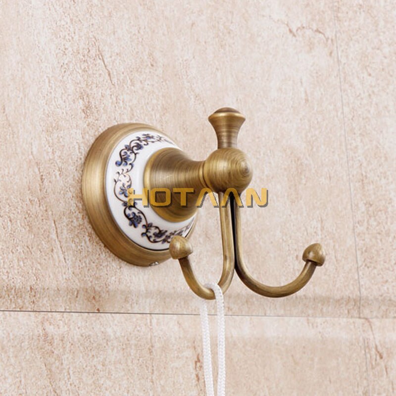 Robe Hook, Kleding Haak, Messing & Keramische Constructie Met Antiek Messing Afwerking, Badkamer Haak, YT-11502