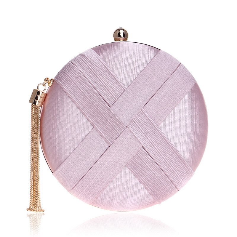 Round Solid Evening Bad Wedding Clutches Satin Hard-Surface Tassels Clutch Bag Dull Polish Banquet Small Purse: light purple