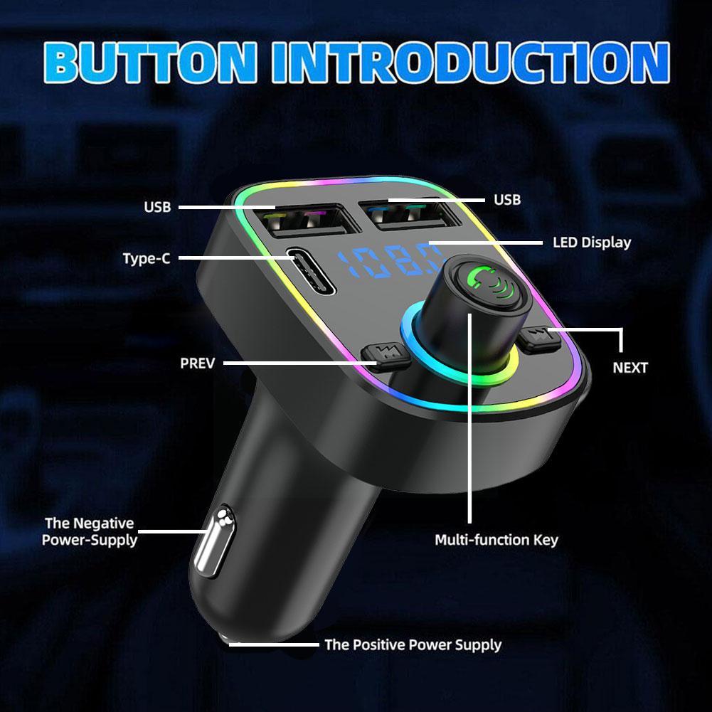 Auto Bluetooth Fm-zender PD Type-C Dual USB 3.1A Licht Snelle Ambient Charger Handsfree MP3 Kleurrijke Modulator Speler T2J0