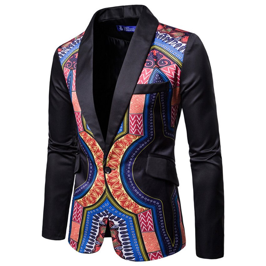 Blazer Dashiki Print News African Clothes Men Jacket One Botton Party Rich Bazin Retro Coat Full Sleeve Male Clothing M-3XL