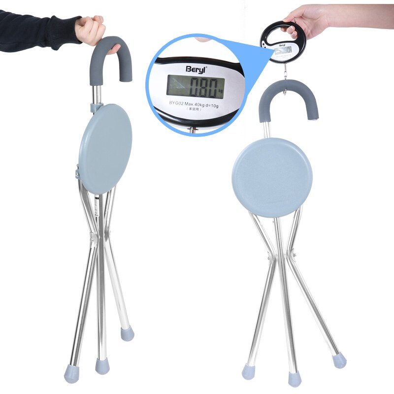 Saat-bâton de marche en métal | Ancien canne, chaise de béquille, tabouret de béquille pliable, portable, avec un tabouret