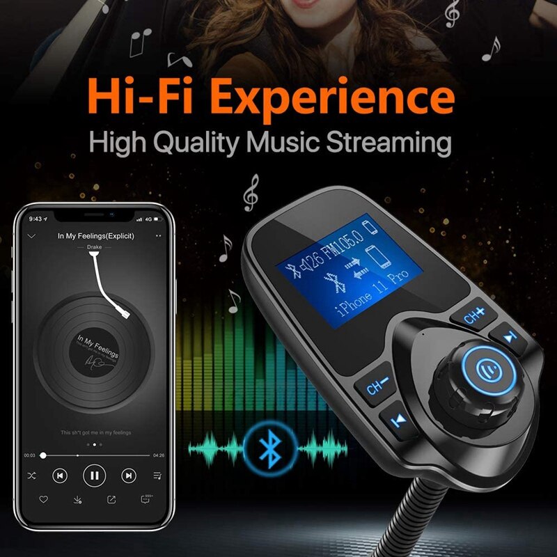 Adaptador inalámbrico Bluetooth para coche, transmisor FM, reproductor de música MP3, Kit de coche, Cargador USB con llamadas de manos libres
