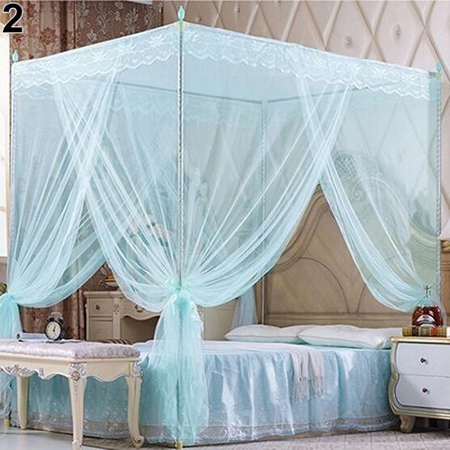 Moustiquaires en dentelle, moustiquaire, sans cadre, pour lit double, Queen size et King size, anti-poussière: Bleu / Twin