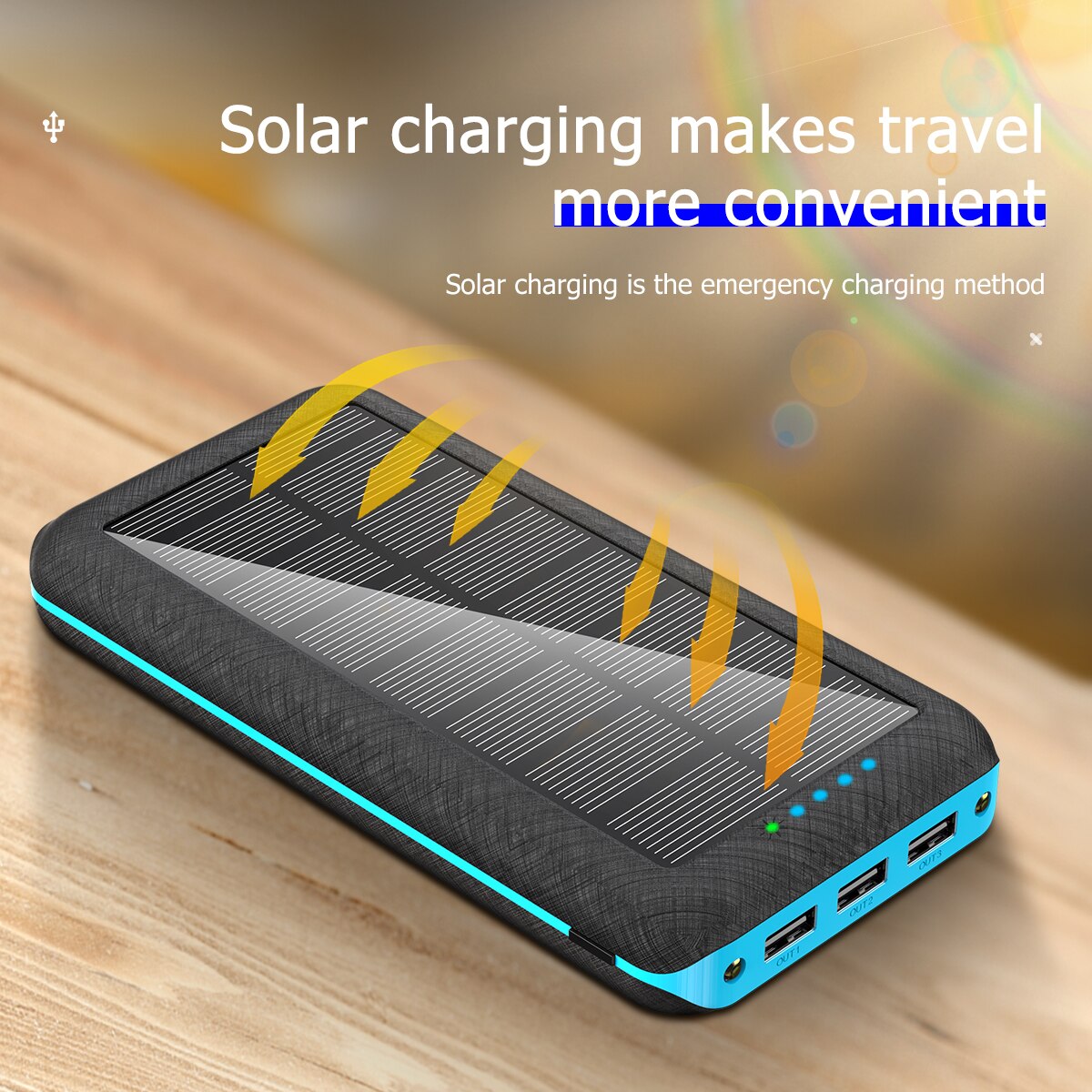 Tragbarer schnelllader mit 80000 mah solar-powerbank, led-leuchte und drei usb-anschlüssen für xiaomi, samsung und iphone