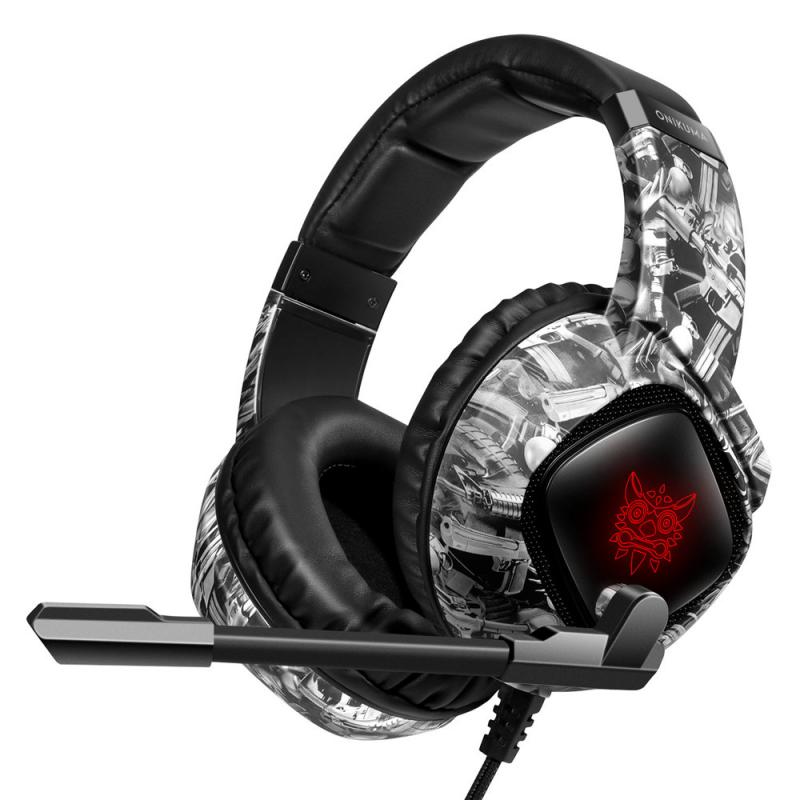 ONIKUMA K19 Gaming Headset Noise Cancellation Microphone LED Light Volume Control PC Over Ear Headphones For Xbox One / Laptop: Camouflage black
