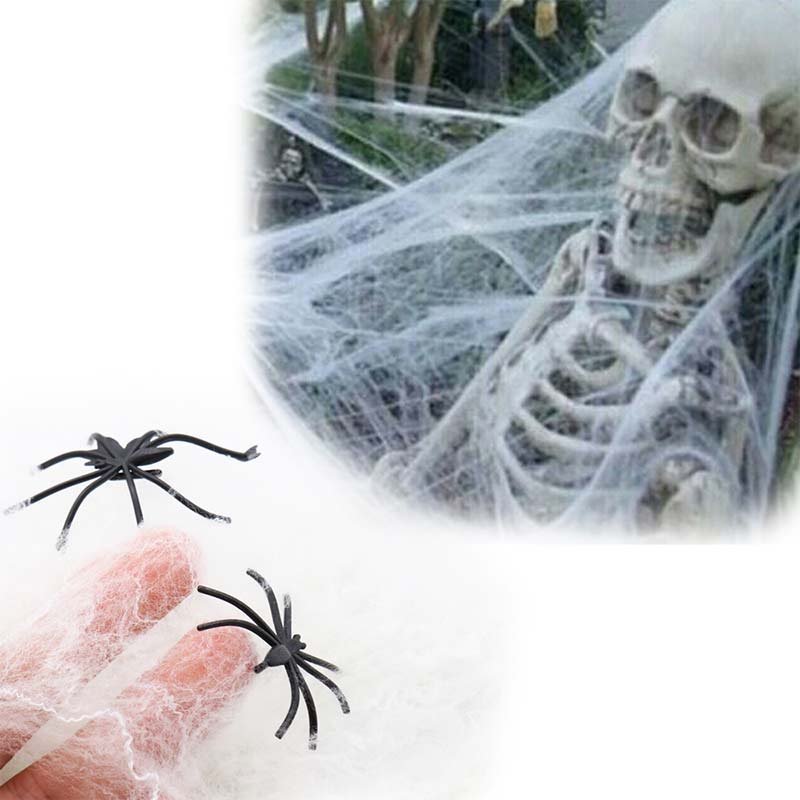 Halloween scene decoration props 1 spider web 4 spiders horror party haunted house scene props white/black supplies