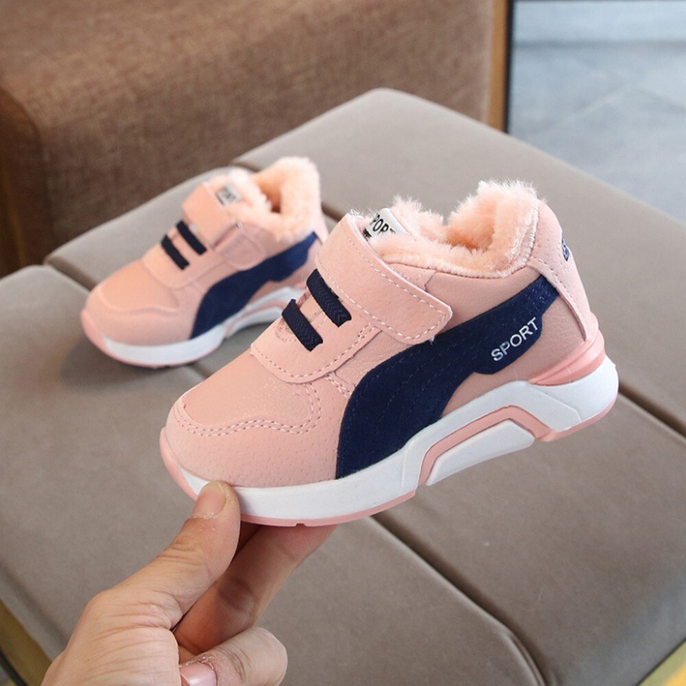 Kids Sport Schoenen Kinderen Casual Schoenen Jongens Pluche Sneakers Mode Meisjes Anti-Gladde Baby Peuter Winter Warme Schoenen: Pink / 28