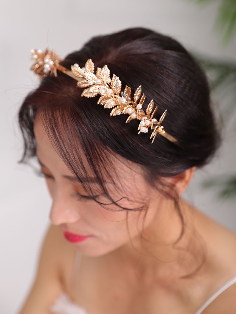 Diadema dorada para el pelo para boda, tocado de hojas Vintage, tiara nupcial, accesorios para el cabello, tiara nupcial de corona para mujer