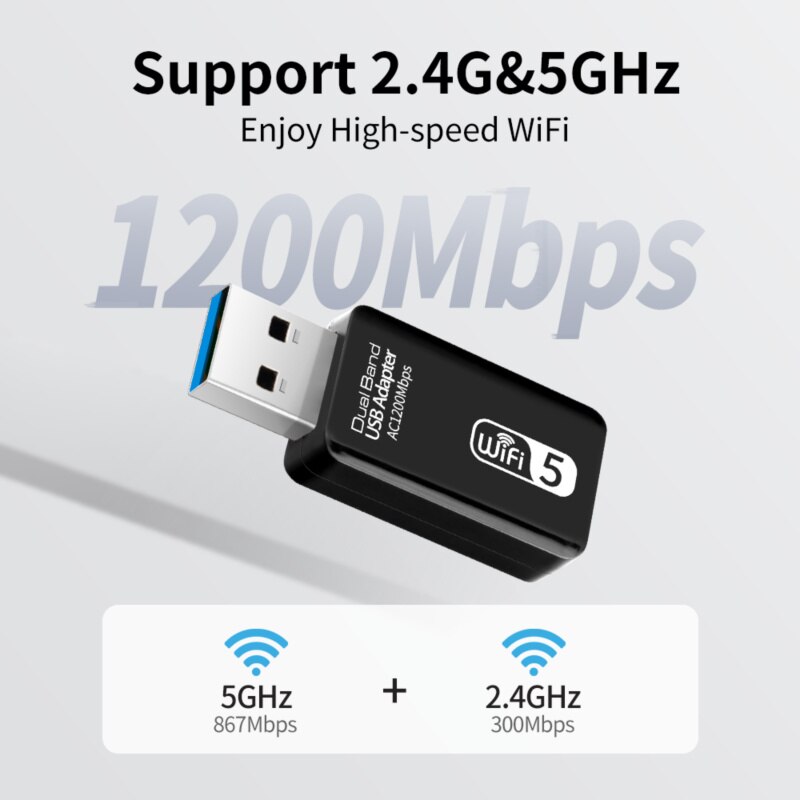 1200Mbps USB Adaptateur Wifi Sans Fil Double Bande 802.11b/n/g/Wi-Fi ac Antenne Réseau Carte Récepteur 2.4G et 5G Pour pc De Bureau Portable