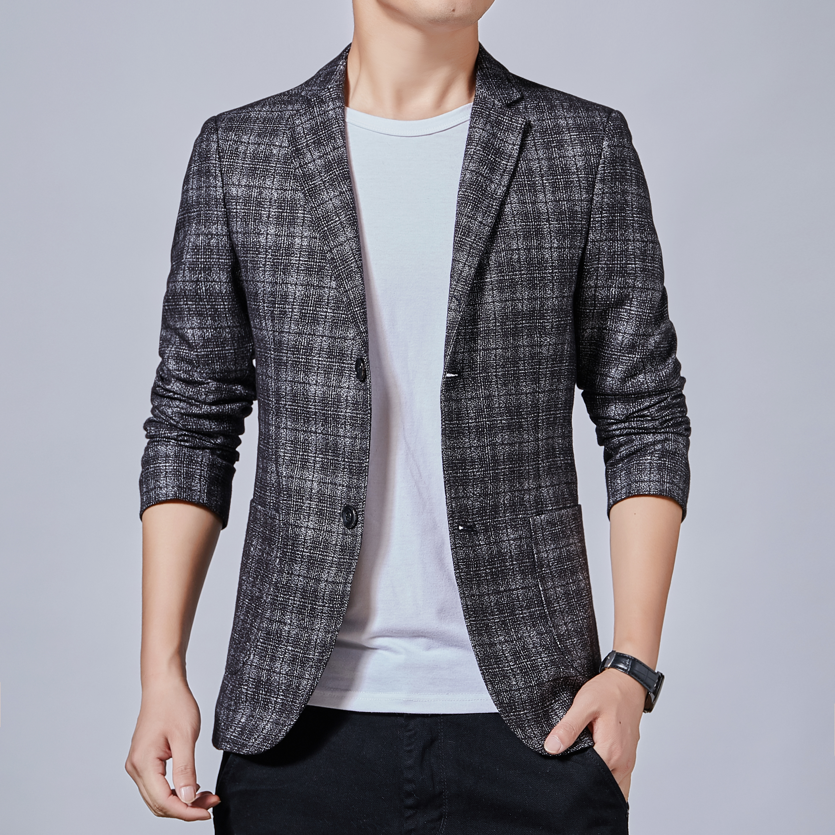 Suit Jacket Men Korean Leisure Business Formal Jacket Slim Best Man Groom Wedding Dress Ironing Mens Suit Jacket Blazers: Dark Grey / M