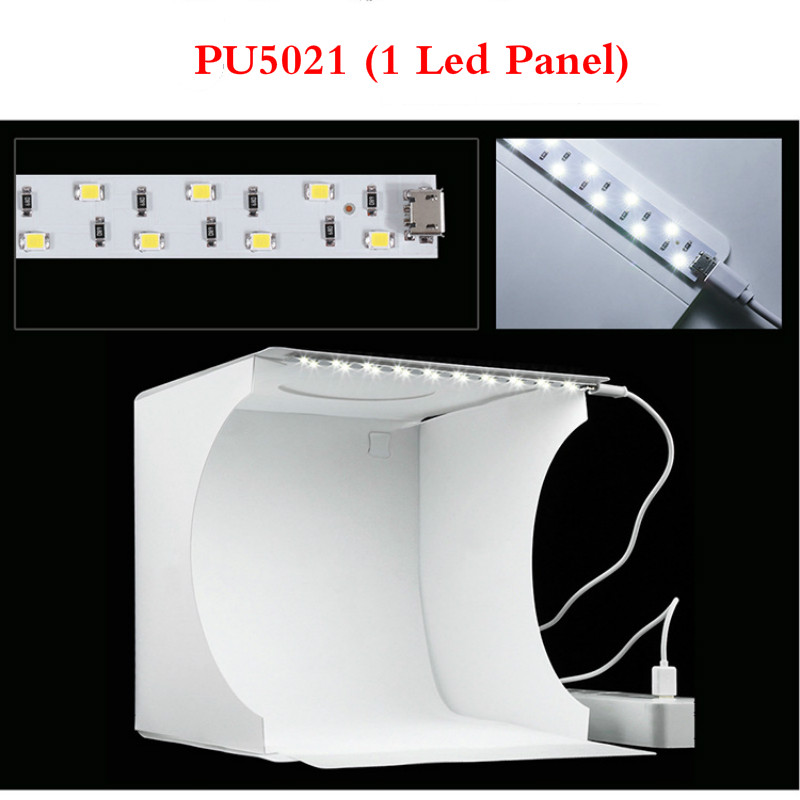Puluz 20cm foldbar lightbox tabletop skyde softbox mini fotostudio lys soft box til produktfotografering baggrundssæt: Pu5021(1 ledede paneler)