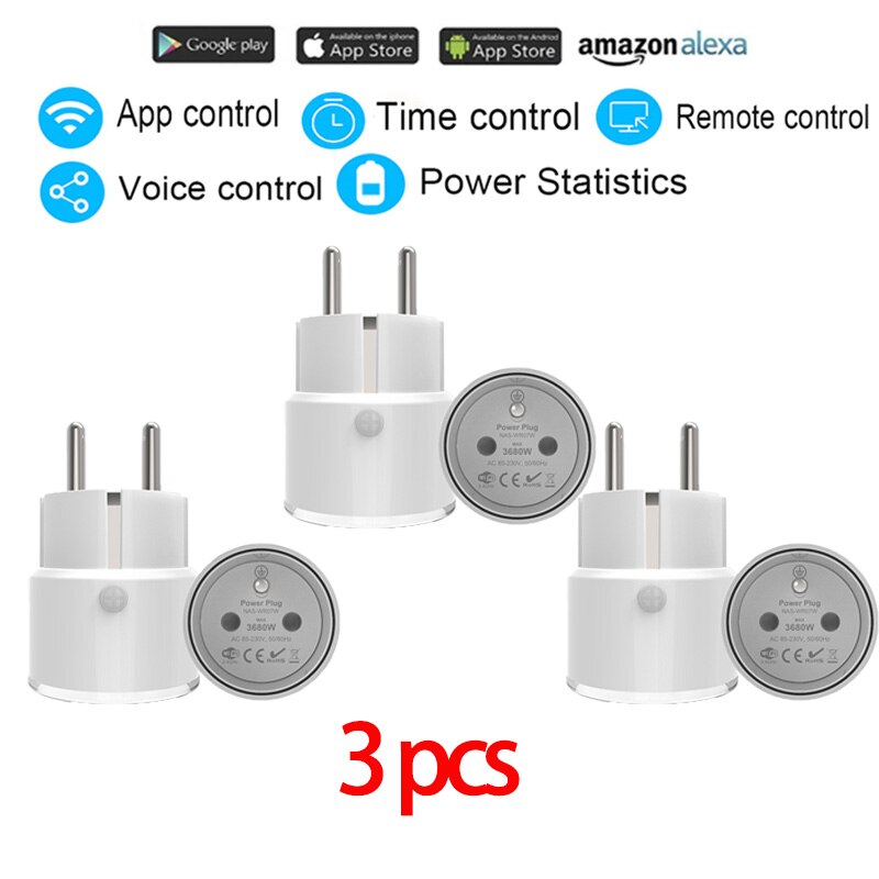 16A/10A Wifi Smart Plug EU Adapter Wireless Remote Voice Control Power Energy Monitor Outlet Timer Socket For Alexa Google Home: 3pcs 16A 3680w