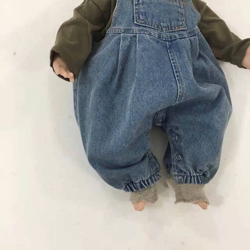 Baby Denim Overalls Voor Jongens En Meisjes Riem Jean Big Pocket Jumpsuit Kids Broeken Peuter Casual Denim Broek