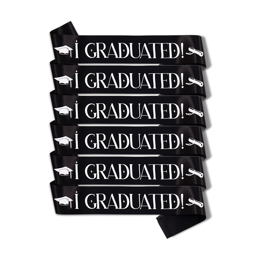 Set of 6 PCS Graduation Sashes I Graduated Sash Graduate Sash Graduation Party Decoration Photo Booth Props: Black (A)
