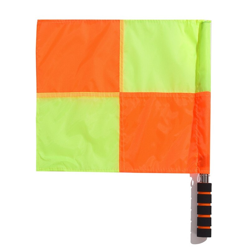 1 paar FußBall Linienrichter Schiedsrichter Fahnen verrotten Gelb Karierten Offside Hand Fahnen für FußBall FußBall Spiel mit Edelstahl Stangen