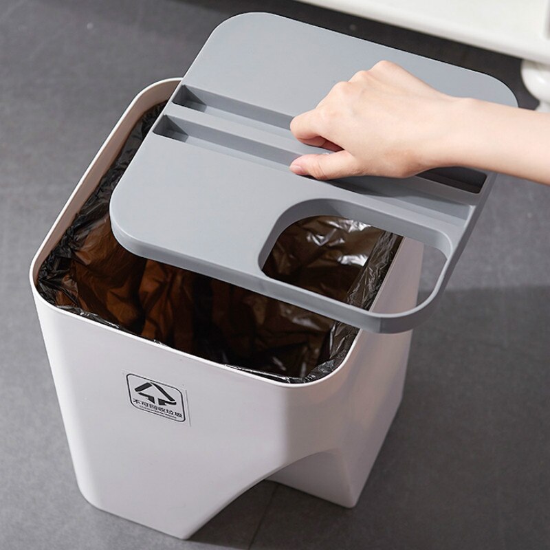 Stackable trash can with lid kitchen waste bin bathroom household wet and dry plastic living room paper basketYHJ110701