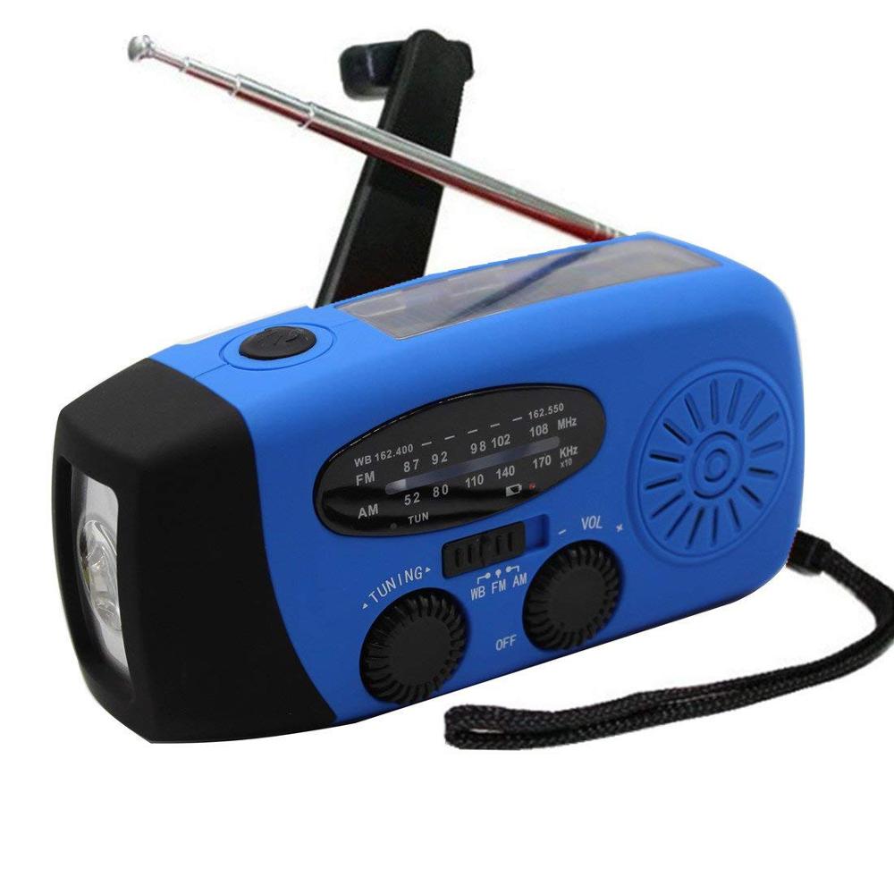 5-in-1 Portable FM Radio Hand Crank Self Powered AM/FM/NOAA Solar Emergency Radios with 3 LED Flashlight 1000mAh Power Bank: Blue