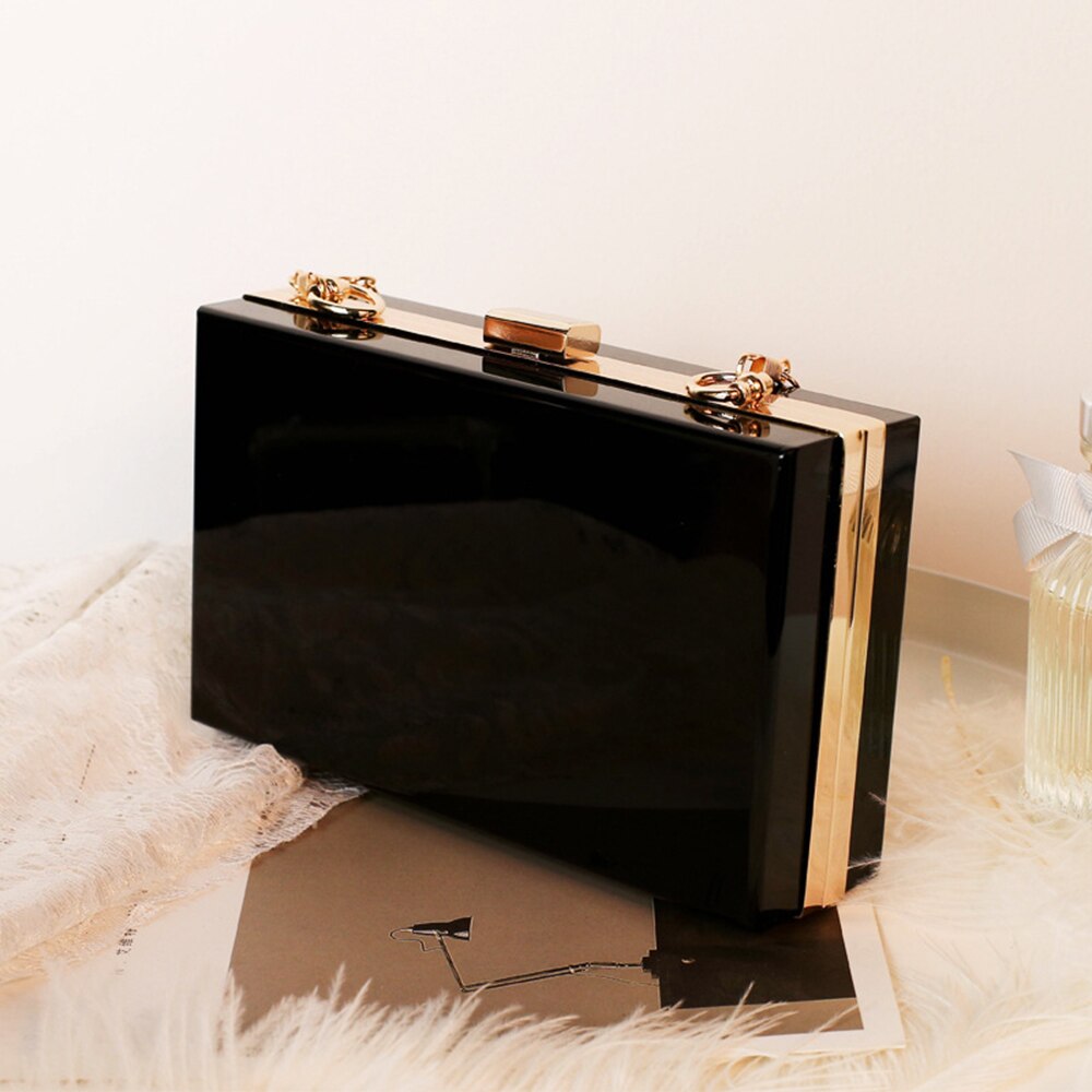 Sacs à main en acrylique Transparent pour femmes, pochette de soirée transparente à chaîne, sacoche à bandoulière,: black