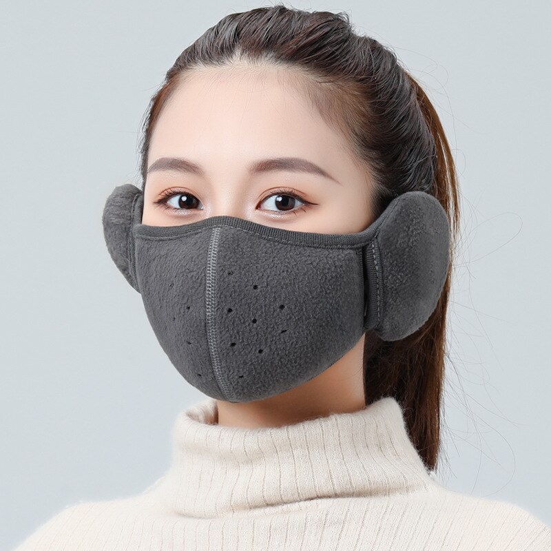 Winter Unisex Breathable Holes Mask Cold-Proof Thermal Mask Earmuffs Two-In-One Wrap Band Ear Warmer Outdoor Riding Ear Muff: Dark Gray