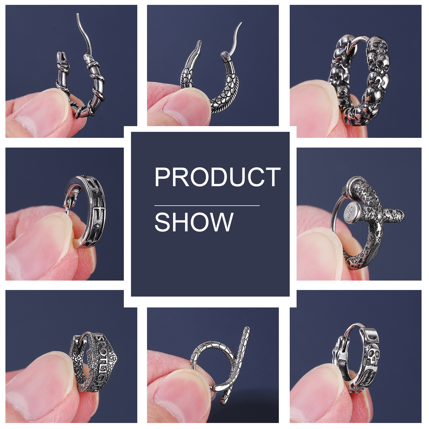 ZS-pendientes de aro de acero inoxidable para hombre, aretes redondos de calavera, serpiente, gótico, Punk, Rock, colgante, cartílago de hélice, 18G, 2 unidades por lote