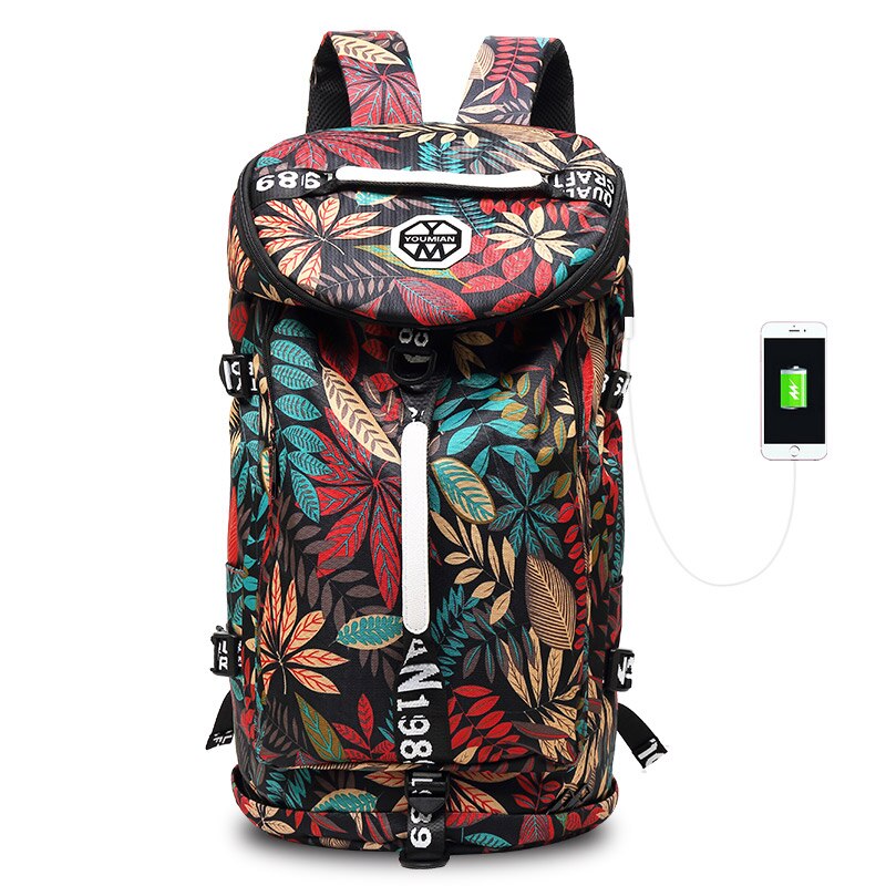 Saco de viagem masculino de grande capacidade de treinamento esportivo ginásio saco multi-purpose mochila mochila de viagem computador portátil mochila femal: Black red leaf