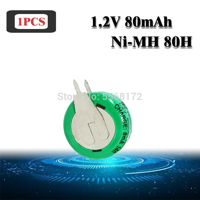 1.2V 80mAh Ni-MH Ni MH Rechargeable Batteries With Solder Pins Rechargeable Button Cell Battery For Electric Toys: 1pcs