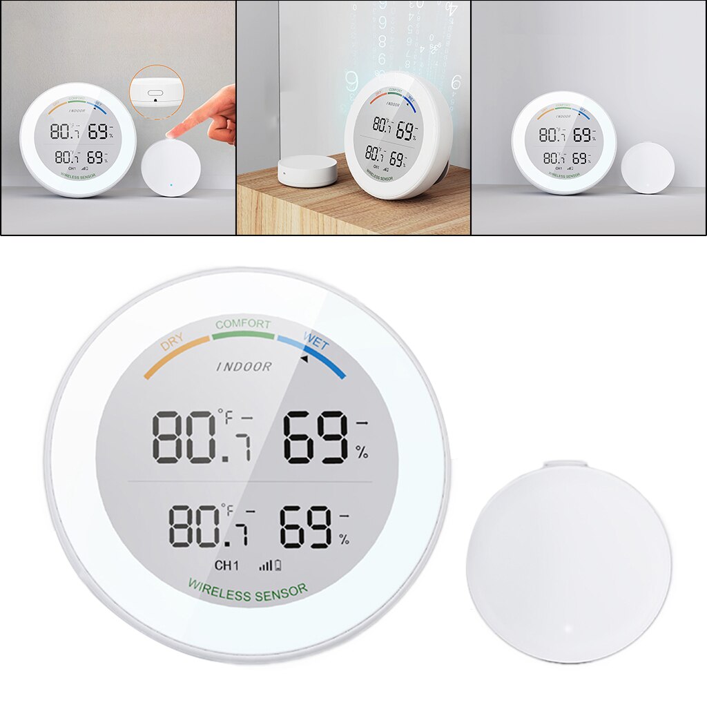 Kamer Thermometer, Mini-vochtigheidsmeter, zwart/wit/oranje hygrometer thermometer met helder LCD-display en gezichtspictogrammen, monitor temperatuur en vochtigheid voor thuiskantoor