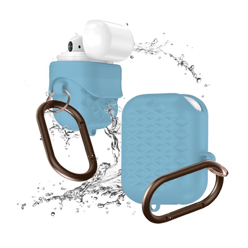 Grid Korn Silikon Wasserdichte Kopfhörer Fall Für Airpods Metall Finger Ring Kopfhörer Schutzhülle Kopfhörer Fall Für Airpods 2 Tasche: Sky Blue