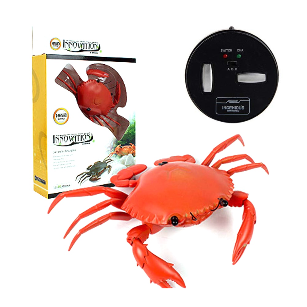 Elektrisk krabbe legetøj med fjernbetjening simulere krabbe form rc legetøj med lys sjov nyhed jul børn børn  #20: Rød