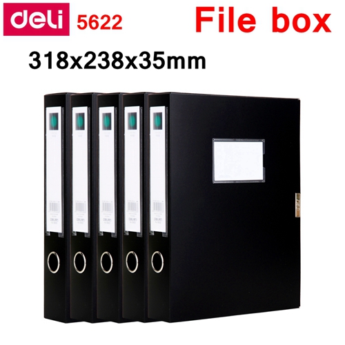 5PCS/LOT Deli 5622 5623 A4 file box documents box file case with Plush clasp 35mm 50mm Color blue & black: 5622-Black-35mm