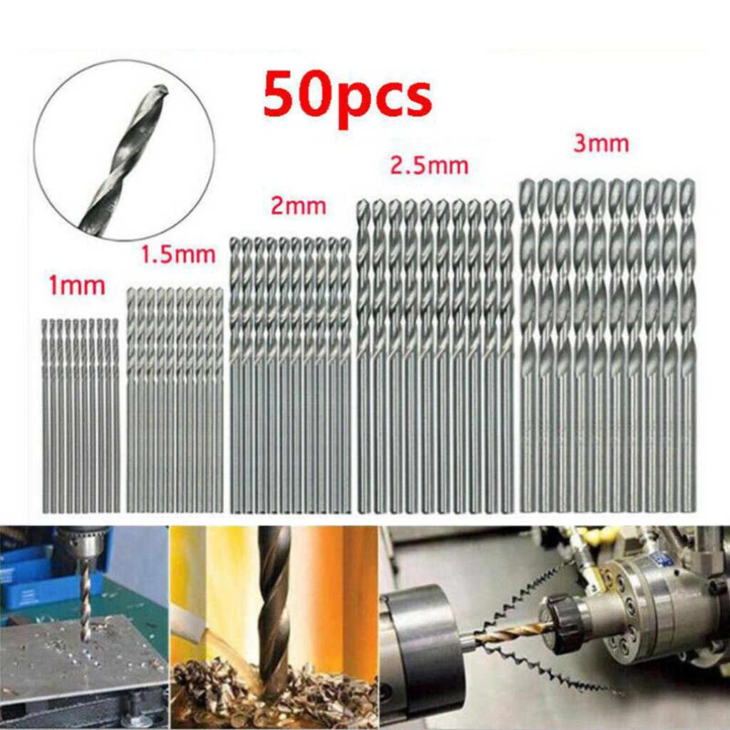 50pc hss højhastigheds stål twist boresæt 1-3mm til roterende værktøj