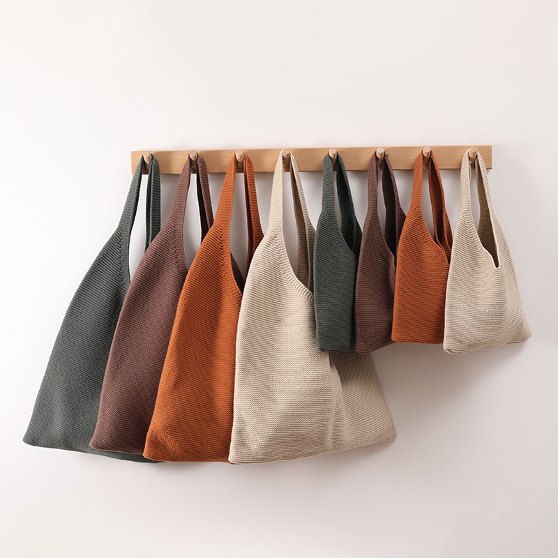 Borsa a treccia in lana lavorata a maglia all&#39;uncinetto inverno moda coreana arte Chic autunno e inverno borse a tracolla Tote bag per donna 2021