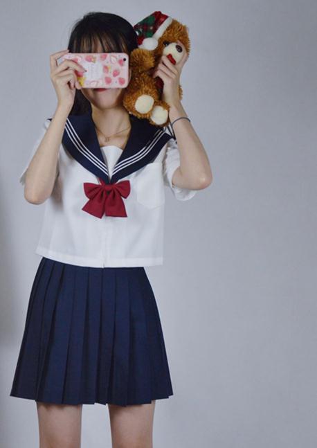 Orthodox college style Japanese student uniform JK Uniform suit NAVY suit orthodox sailor suit pleated skirt class suit: SHORT SLEEVE SET / L