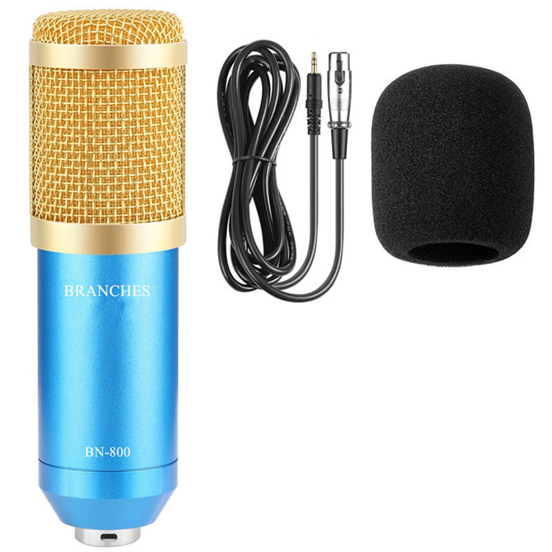 BM-800 Professionele Condensator Microfoon Kit Bm 800 Karaoke Studio Microfoon Voor Opname Computer Met Shock Mount + Schuim Cap + kabel: Package2 Blue