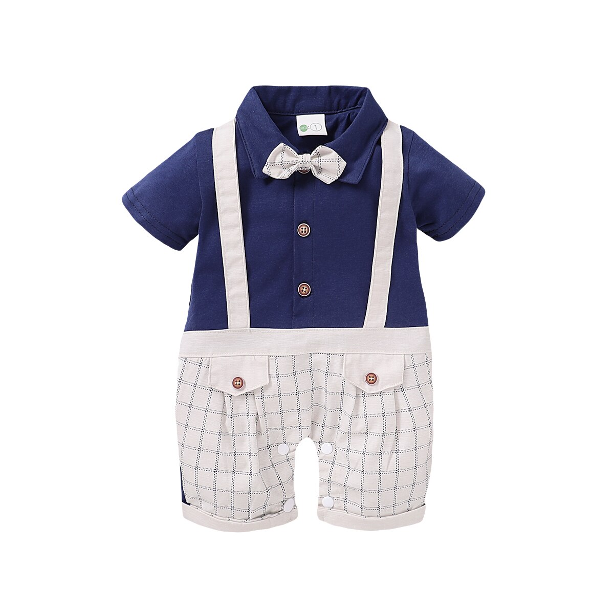 0-18M Gentleman Kinderen Jongens Rompertjes 2 Kleuren Korte Mouwen Plaid Patchwork Causale Jumpsuits Outfits: Blauw / 18m