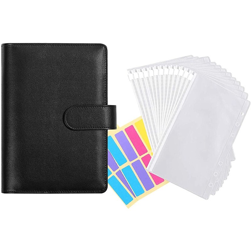 Sobres de plástico transparente A6 para Carpeta, sistema de sobre a prueba de agua, con etiquetas adhesivas, PPYY-12 unidades: Black