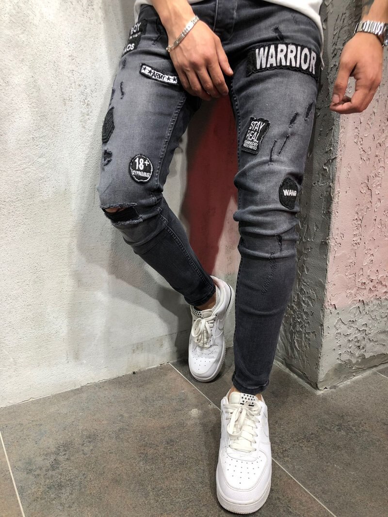 men's hole embroidery jeans Hip-hop slim men jeans skinny jeans men Clothes