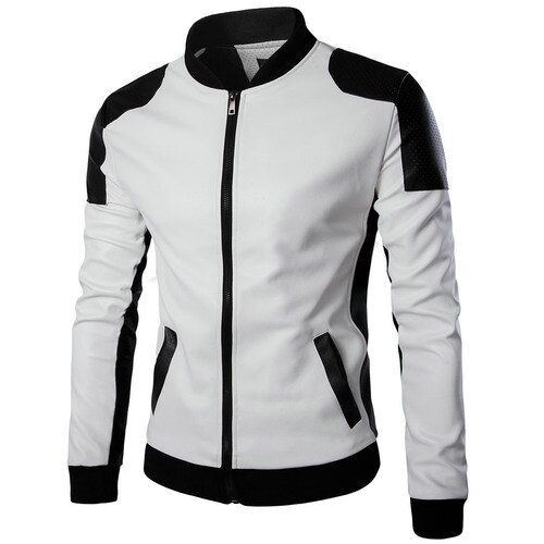 Män vita skinnjackor och rockar pu matchar färg överrock m -5xl ayg 94: Vit kinesisk storlek / 4xl