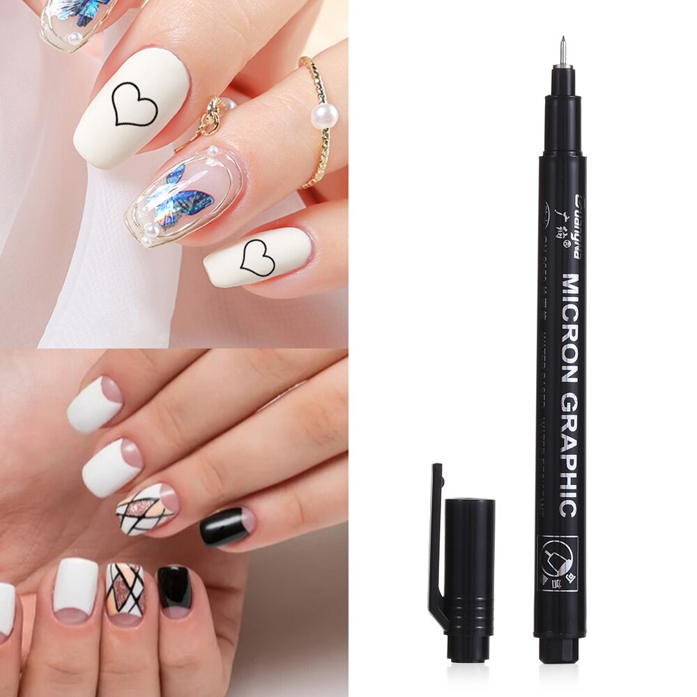 Nail art graffiti penn svart farge uv gel polish prikk wire detaljering maling diy børster falske negler pryder manikyrverktøy