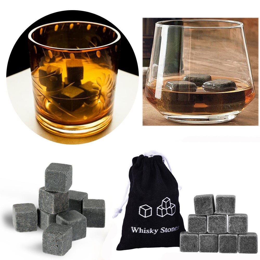 9pcs/Bag Natural Whiskey Stones Sipping Ice Cube Whisky Stone Whisky Rock Cooler Wedding Favor Christmas Bar