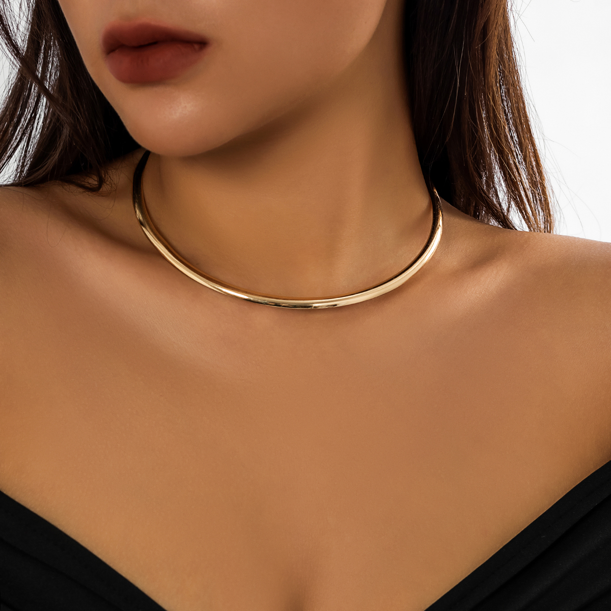Collar de Torques de círculo grueso para mujer, Gargantilla Simple y , joyería de , accesorios para el cuello, 2023: Color amarillo dorado claro