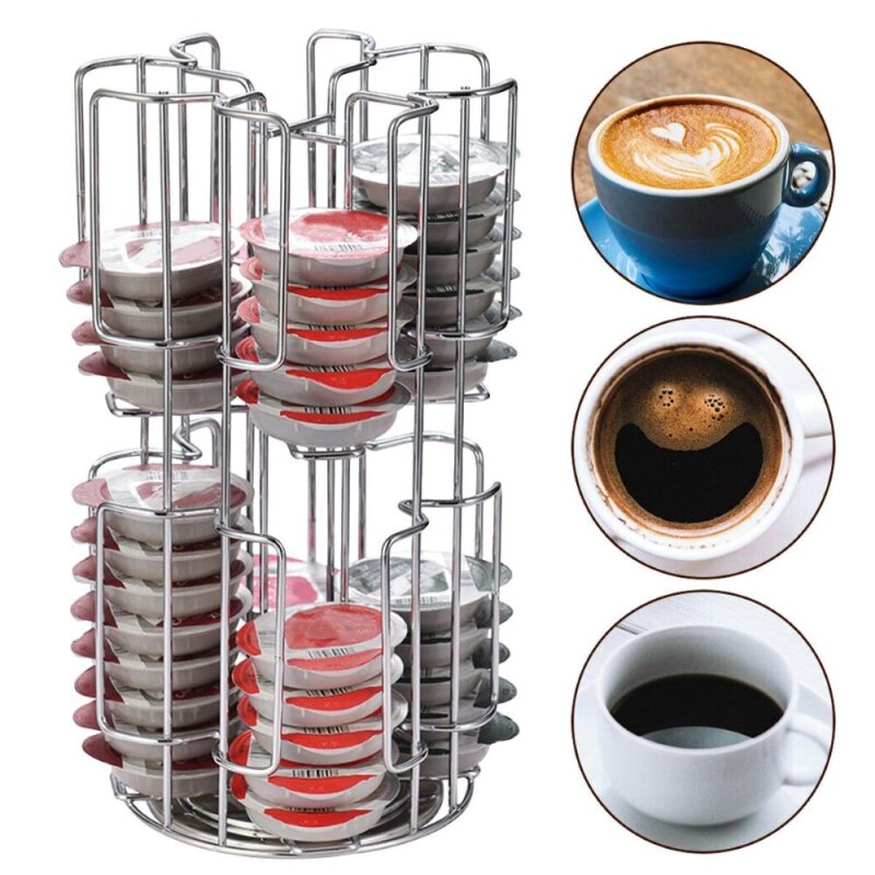 Rotatable 64Cups Metal Coffee Capsule Holder Capsule Storage Rack Tassimo Storage Storage Rack Tower Stand Storage Shelve