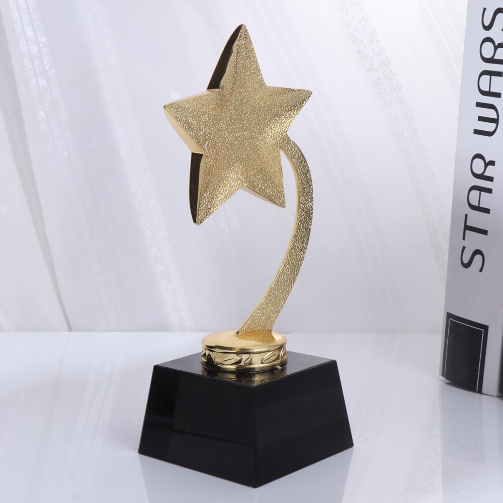 1PC Golden Star Award Trophy Resin Reward Prizes Decor Awards Trophy with Black Base for Sports Competition Games