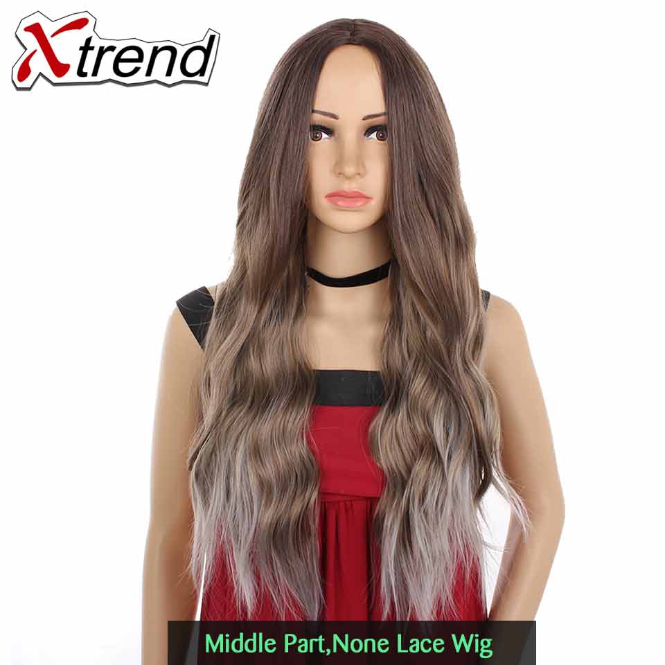 Xtrend syntetisk blonde front paryk lang pink kobber rød lilla orange ombre grå blond hvid parykker til kvinder bølge hår kvinde: P1b/27