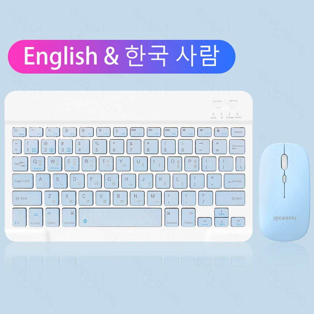 Korean Wireless Keyboard and Mouse Bluetooth Keyboard For iPad Pro 12 Tecaldo Bluetooth For Xiaomi Samsung iPad Keyboards: Korean blue