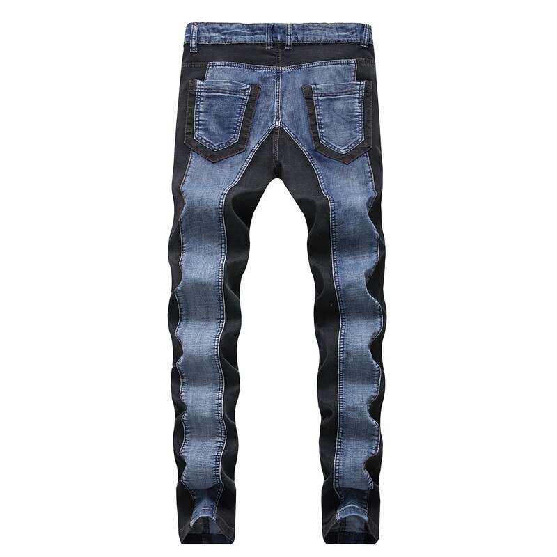 Blauwe denim biker jeans heren masculina straight silm patchwork jeans voor heren jongens motorbroek grote maten
