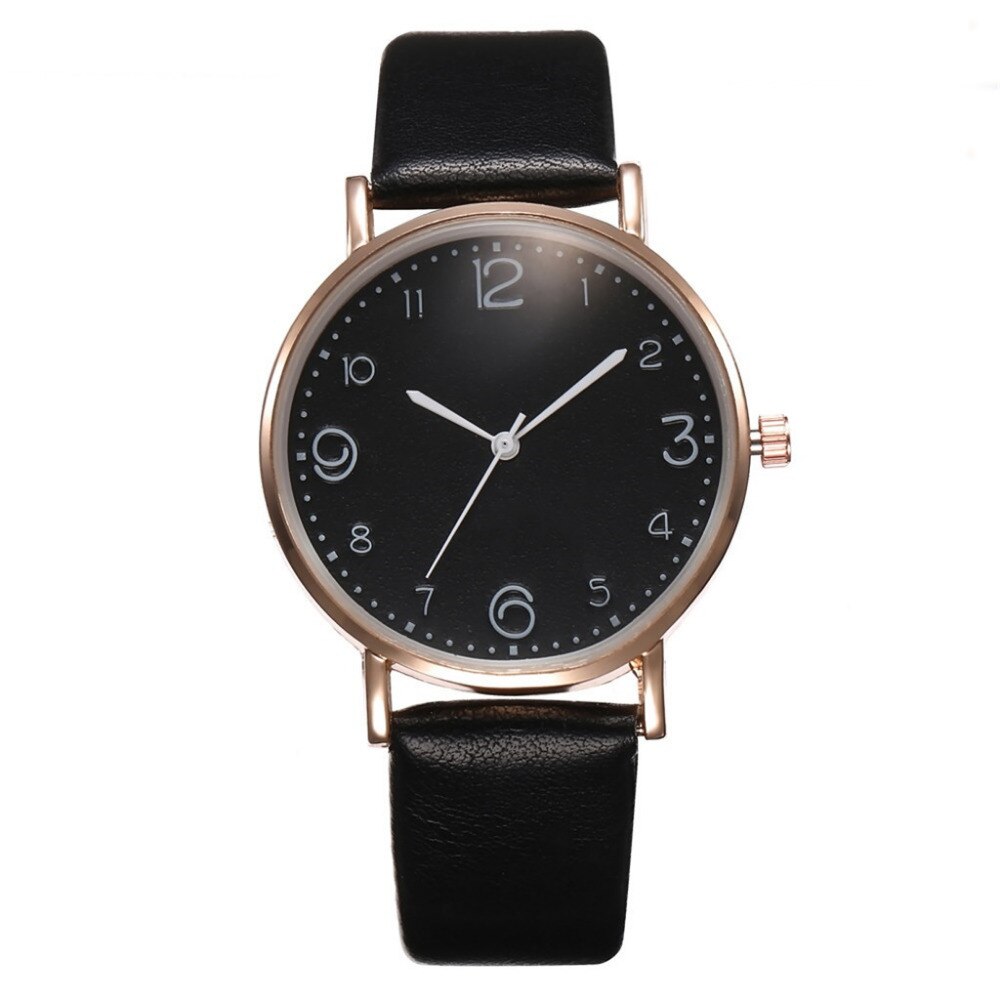 Top stil kvinders luksus læderbånd analog kvarts armbåndsur gyldne dameur kvinder kjole reloj mujer sort ur